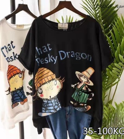 PKOGF夏季新款加大码女式T恤休闲宽松卡通印花图案加大码短袖上衣 PKOGF夏季新款加大码女式T恤休闲宽松卡通印花图案加大码短袖上衣